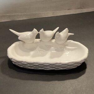 White Ceramic Cardinal Trinket Dish - Decorative Home Dining Accent